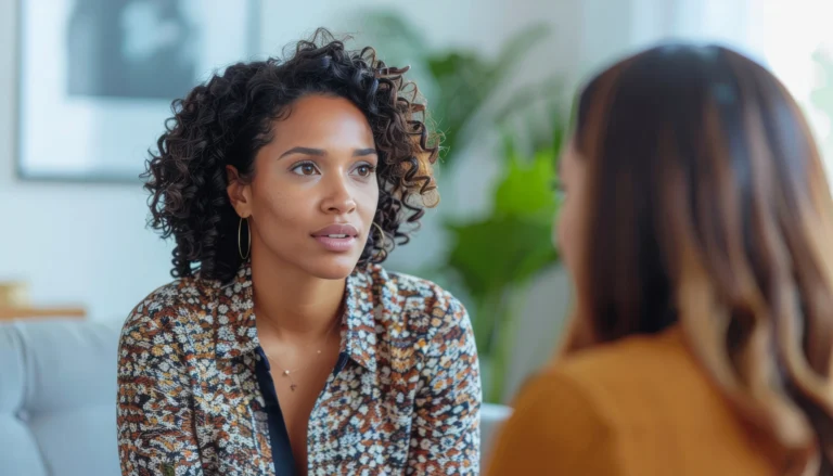 Mental health professional speaking with a client.