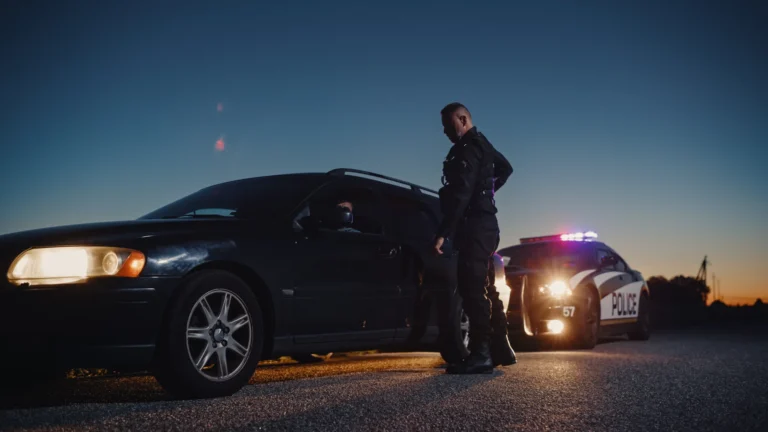 Police officer conducting a DUI traffic stop in Iowa.
