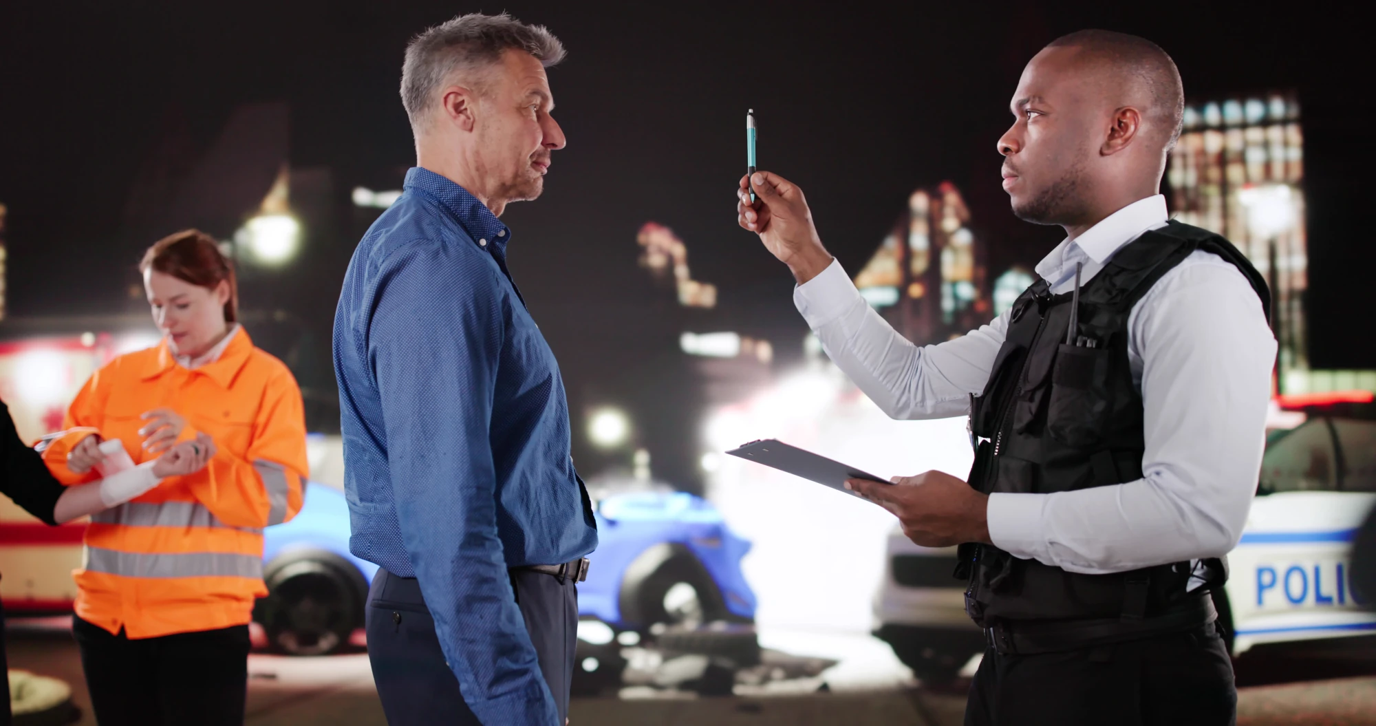 Breathalyzer test being administered during an Iowa DUI stop.